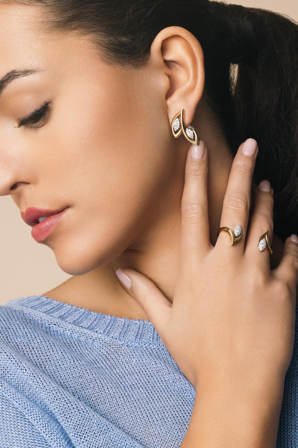 Diamond Marquise Pointed Golden Strada Earrings-YELLOW GOLD-JEWELRYFINE JEWELEARRING-YEPREM JEWELLERY