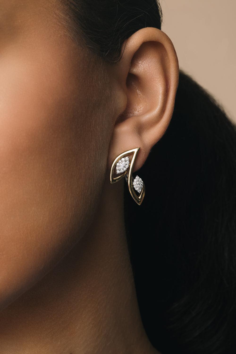 Diamond Marquise Pointed Golden Strada Earrings-YELLOW GOLD-JEWELRYFINE JEWELEARRING-YEPREM JEWELLERY