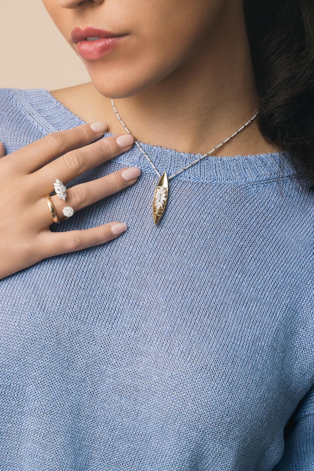 Diamond Pointed Pendant Golden Strada Necklace-WHITE GOLD-JEWELRYFINE JEWELNECKLACE O-YEPREM JEWELLERY