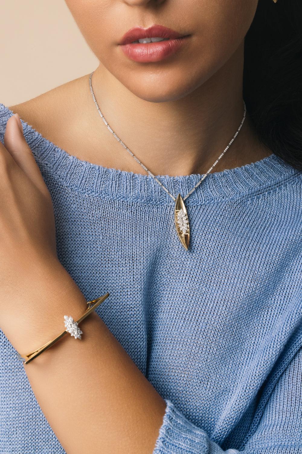 Diamond Pointed Pendant Golden Strada Necklace-WHITE GOLD-JEWELRYFINE JEWELNECKLACE O-YEPREM JEWELLERY