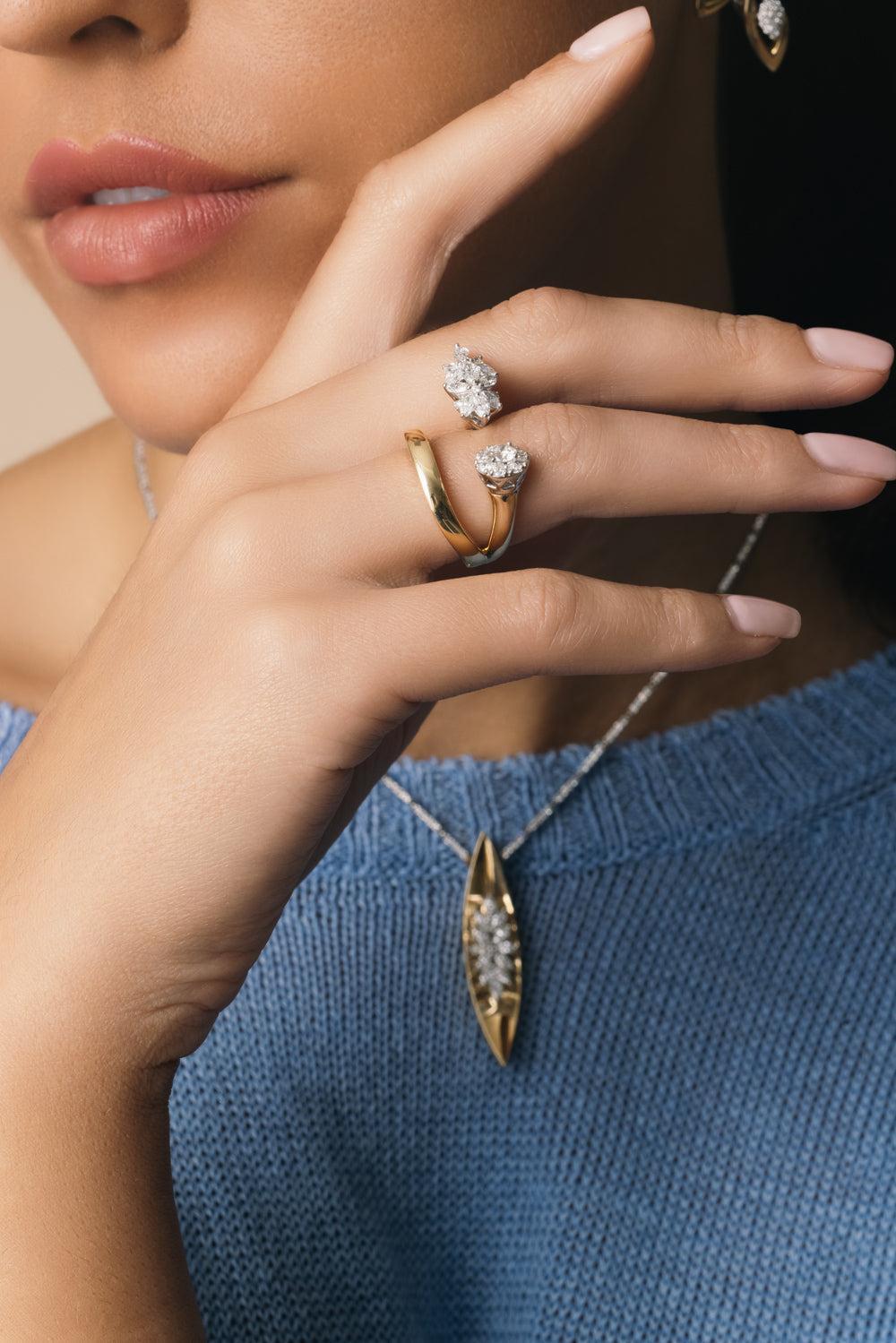 Diamond Two Sided Open Golden Strada Ring-YELLOW GOLD-6.75-JEWELRYFINE JEWELRING-YEPREM JEWELLERY