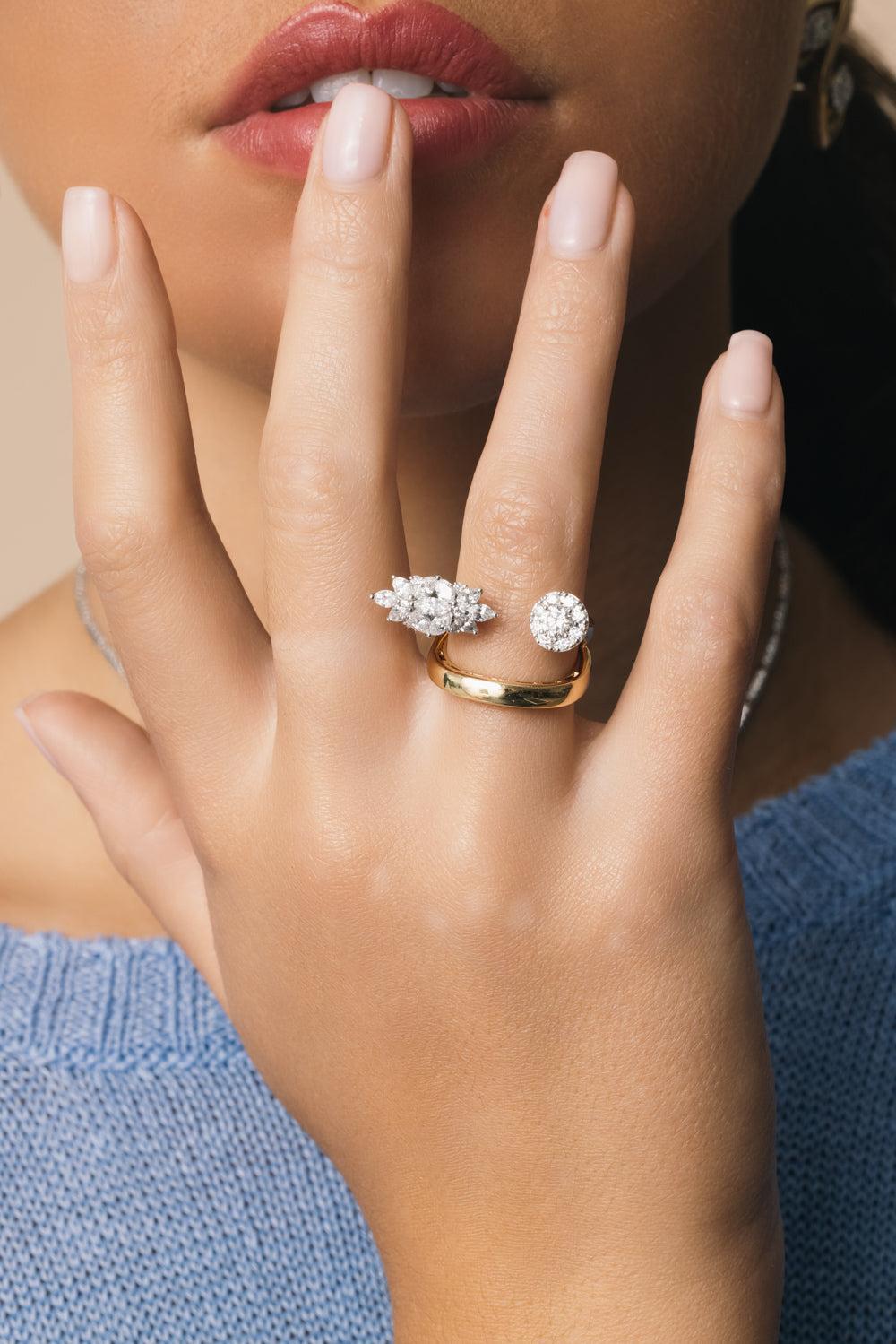 Diamond Two Sided Open Golden Strada Ring-YELLOW GOLD-6.75-JEWELRYFINE JEWELRING-YEPREM JEWELLERY