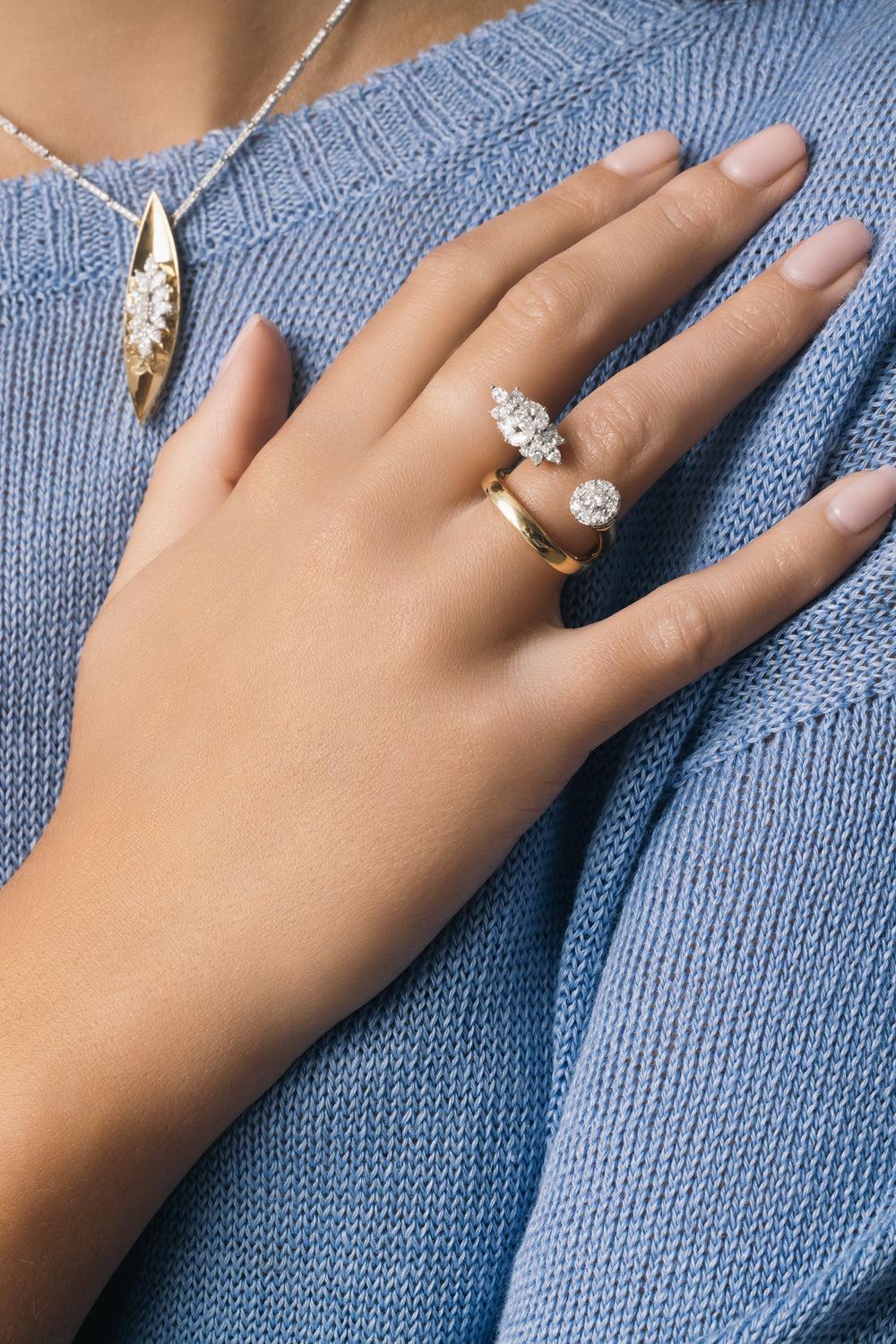 Diamond Two Sided Open Golden Strada Ring-YELLOW GOLD-6.75-JEWELRYFINE JEWELRING-YEPREM JEWELLERY