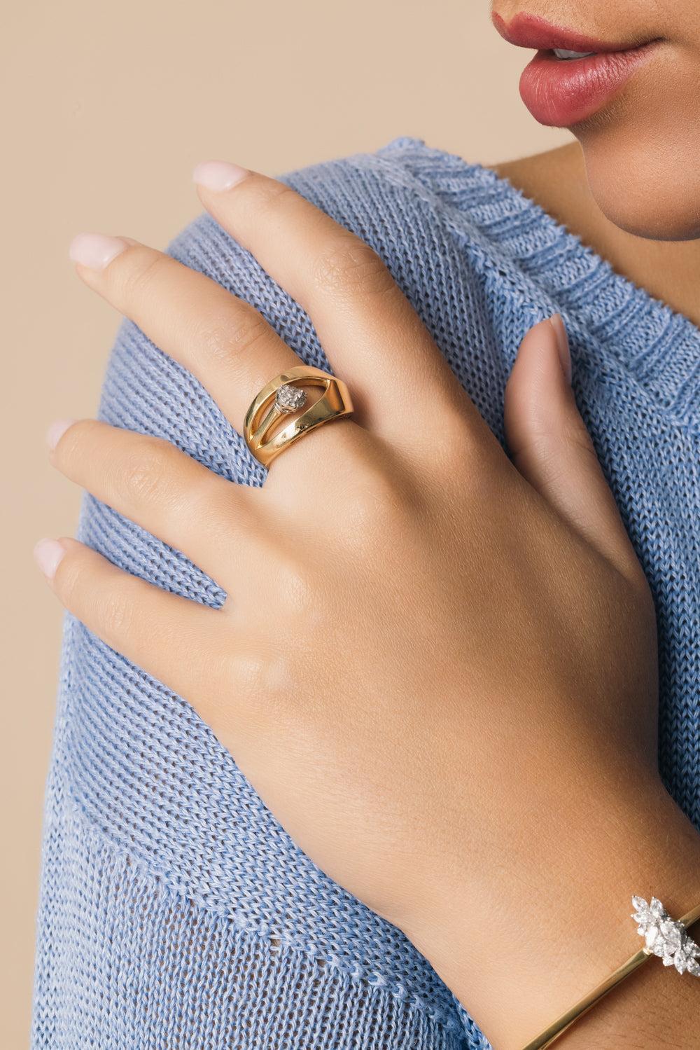 Diamond Floating Wide Band Golden Strada Ring-YELLOW GOLD-6.5-JEWELRYFINE JEWELRING-YEPREM JEWELLERY