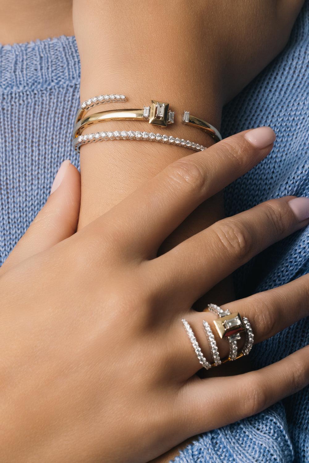 Diamond Round Baguette Golden Strada Bracelet-YELLOW GOLD-JEWELRYFINE JEWELBRACELET O-YEPREM JEWELLERY