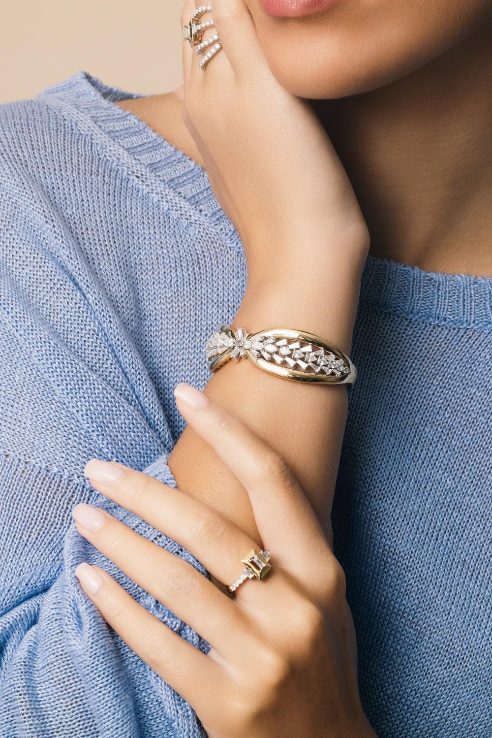 Diamond Taper Cut Statement Bracelet-YELLOW GOLD-JEWELRYFINE JEWELBRACELET O-YEPREM JEWELLERY