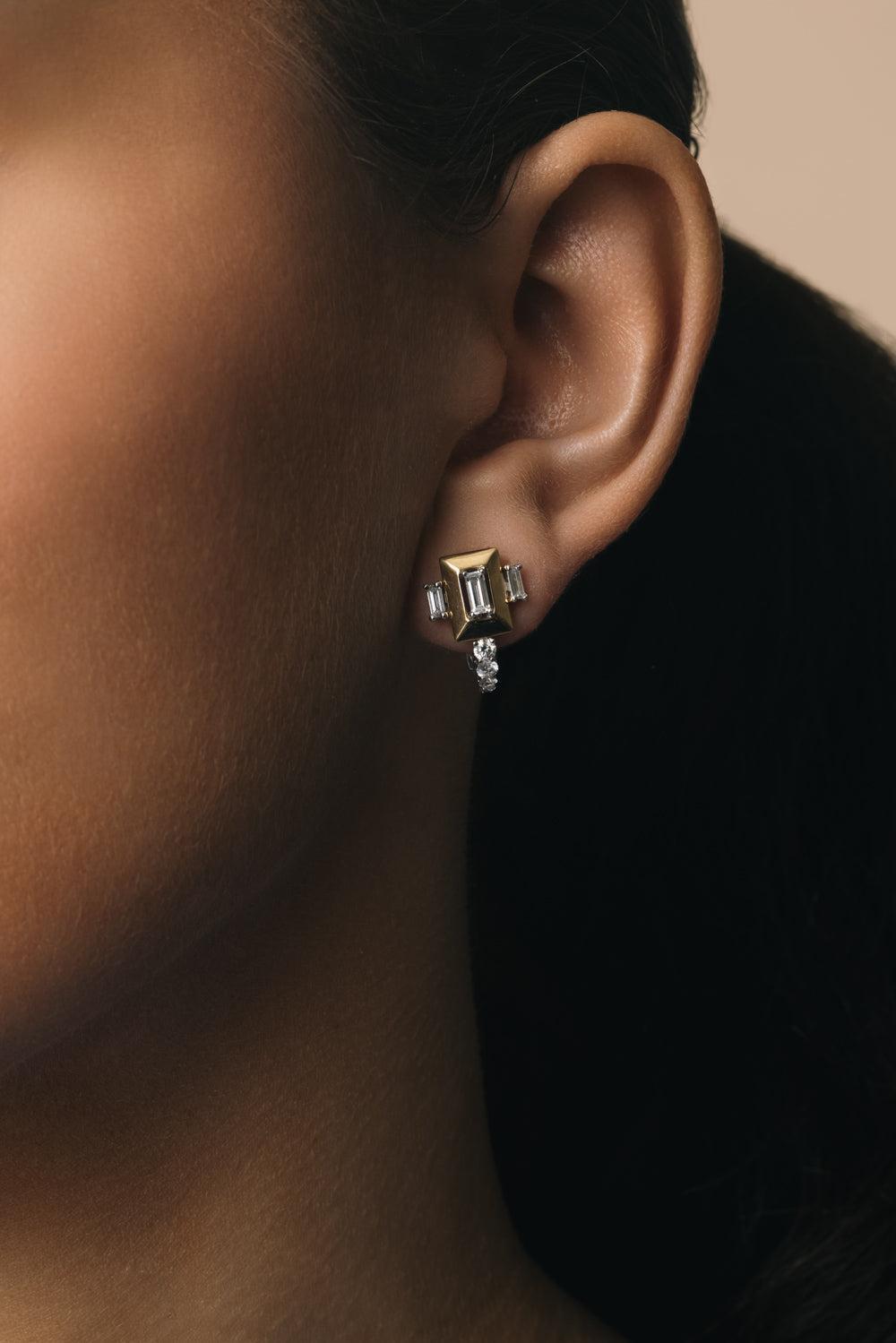Diamond Baguette Golden Strada Earrings-YELLOW GOLD-JEWELRYFINE JEWELEARRING-YEPREM JEWELLERY