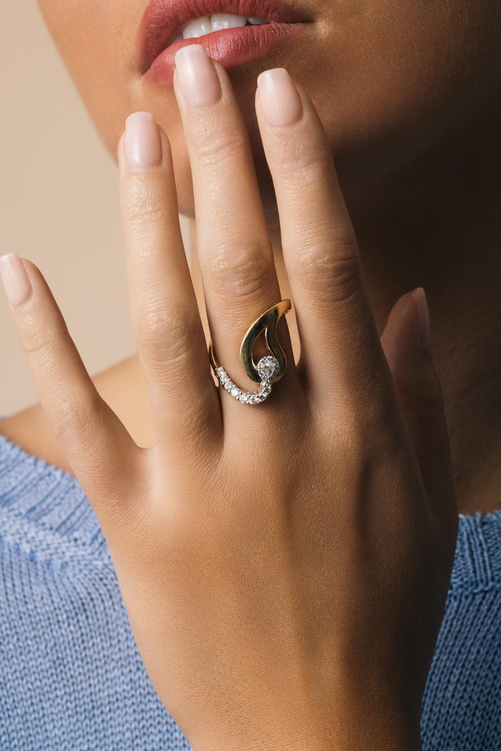 Diamond Loop Golden Strada Ring-YELLOW GOLD-6.75-JEWELRYFINE JEWELRING-YEPREM JEWELLERY