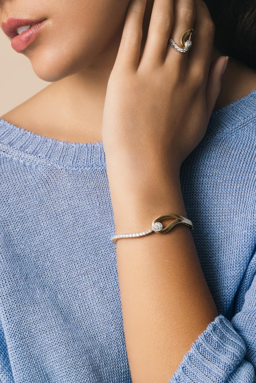 Pearl Diamond Loop Bracelet-YELLOW GOLD-JEWELRYFINE JEWELBRACELET O-YEPREM JEWELLERY