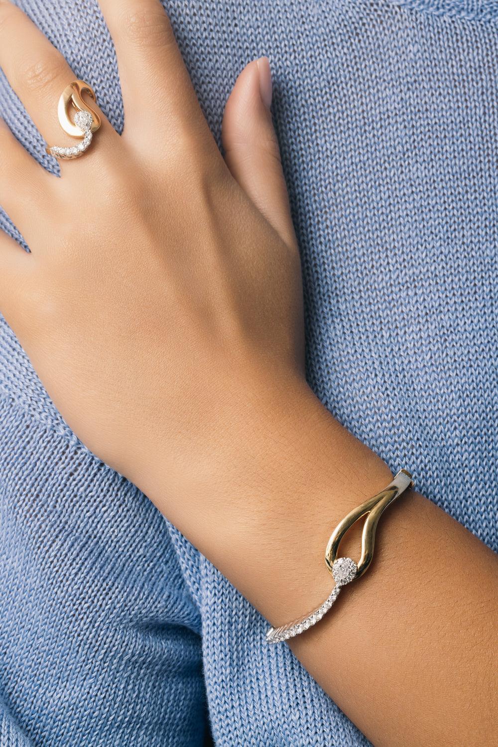 Pearl Diamond Loop Bracelet-YELLOW GOLD-JEWELRYFINE JEWELBRACELET O-YEPREM JEWELLERY