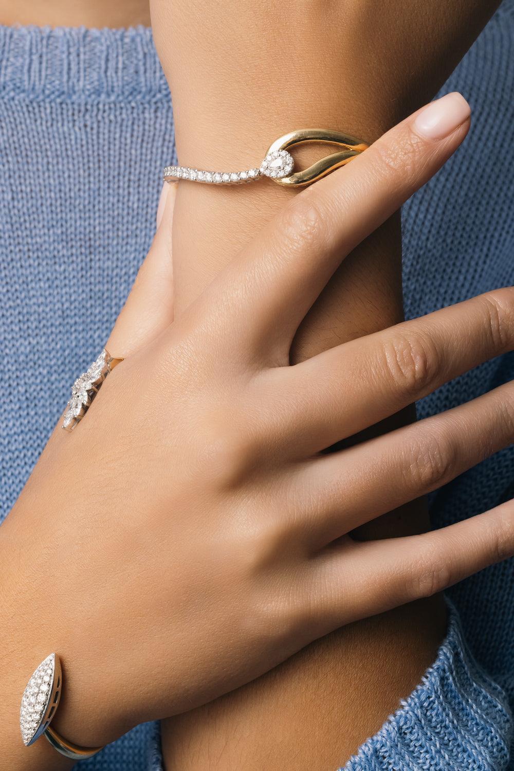 Pearl Diamond Loop Bracelet-YELLOW GOLD-JEWELRYFINE JEWELBRACELET O-YEPREM JEWELLERY