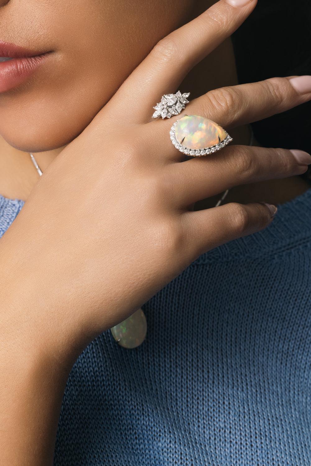 Opal Diamond Open Reign Supreme Ring-WHITE GOLD-6.25-JEWELRYFINE JEWELRING-YEPREM JEWELLERY