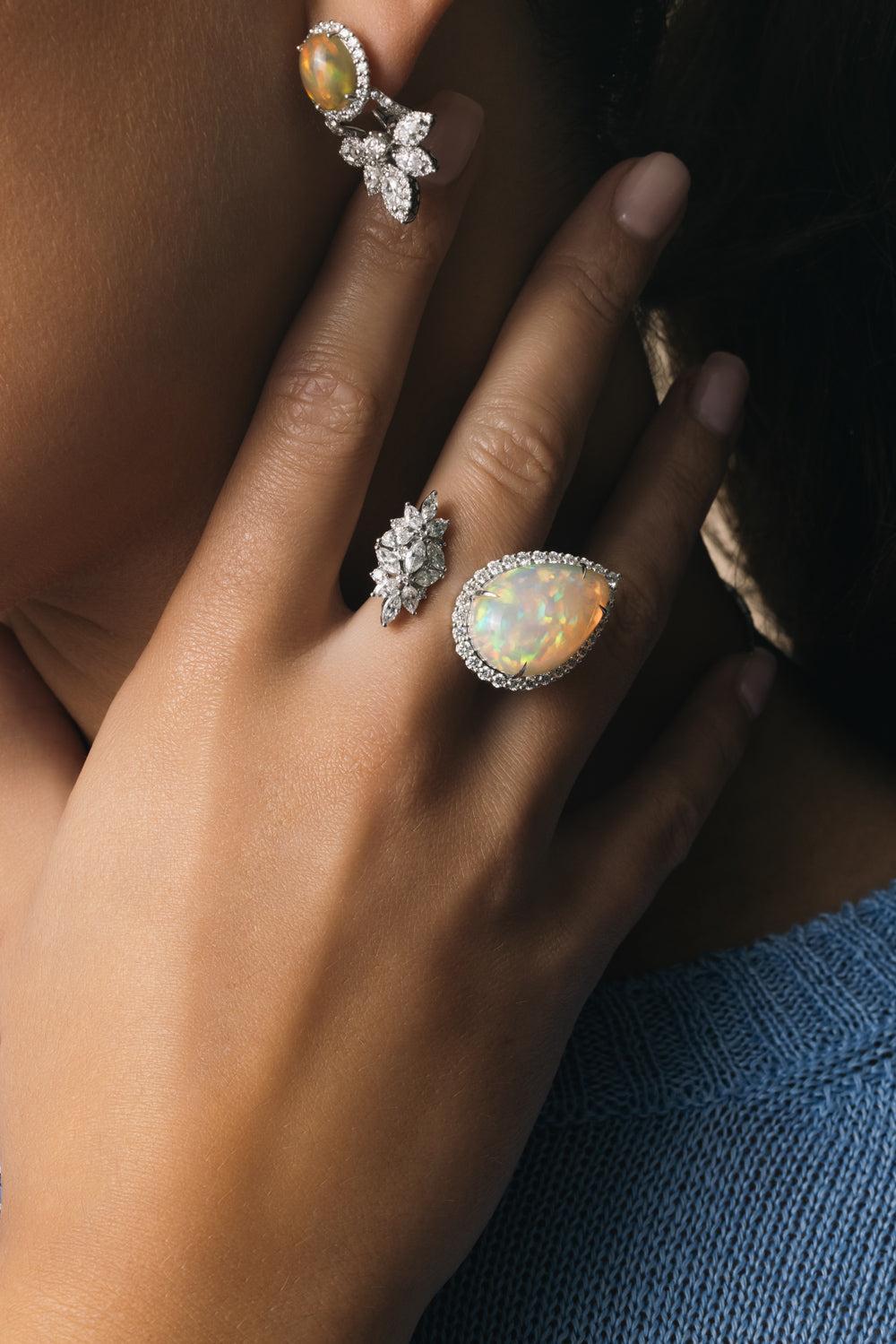 Opal Diamond Open Reign Supreme Ring-WHITE GOLD-6.25-JEWELRYFINE JEWELRING-YEPREM JEWELLERY
