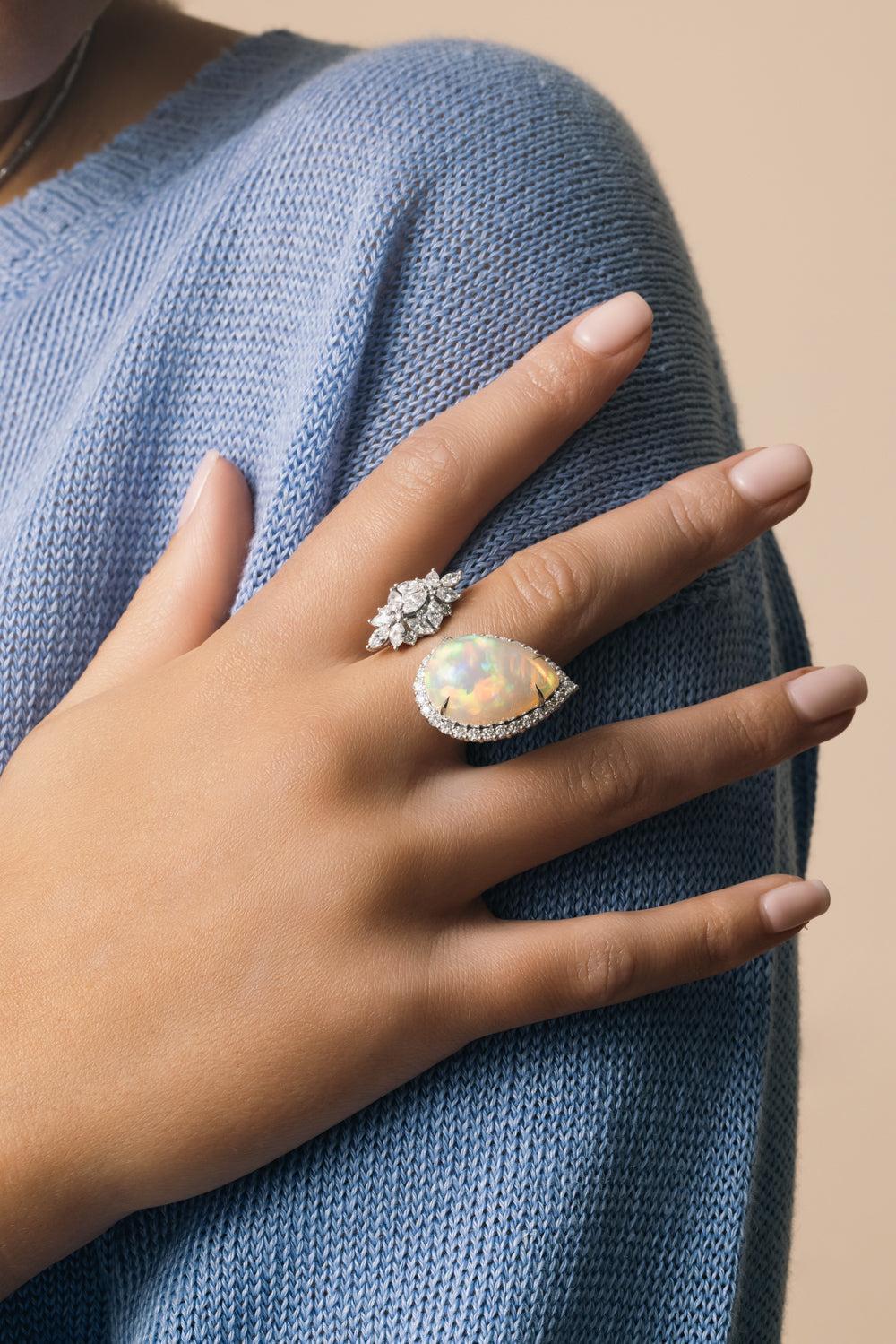 Opal Diamond Open Reign Supreme Ring-WHITE GOLD-6.25-JEWELRYFINE JEWELRING-YEPREM JEWELLERY