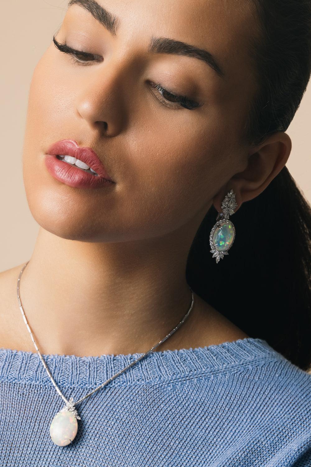 Opal Marquise Diamond Drop Reign Earrings-WHITE GOLD-JEWELRYFINE JEWELEARRING-YEPREM JEWELLERY