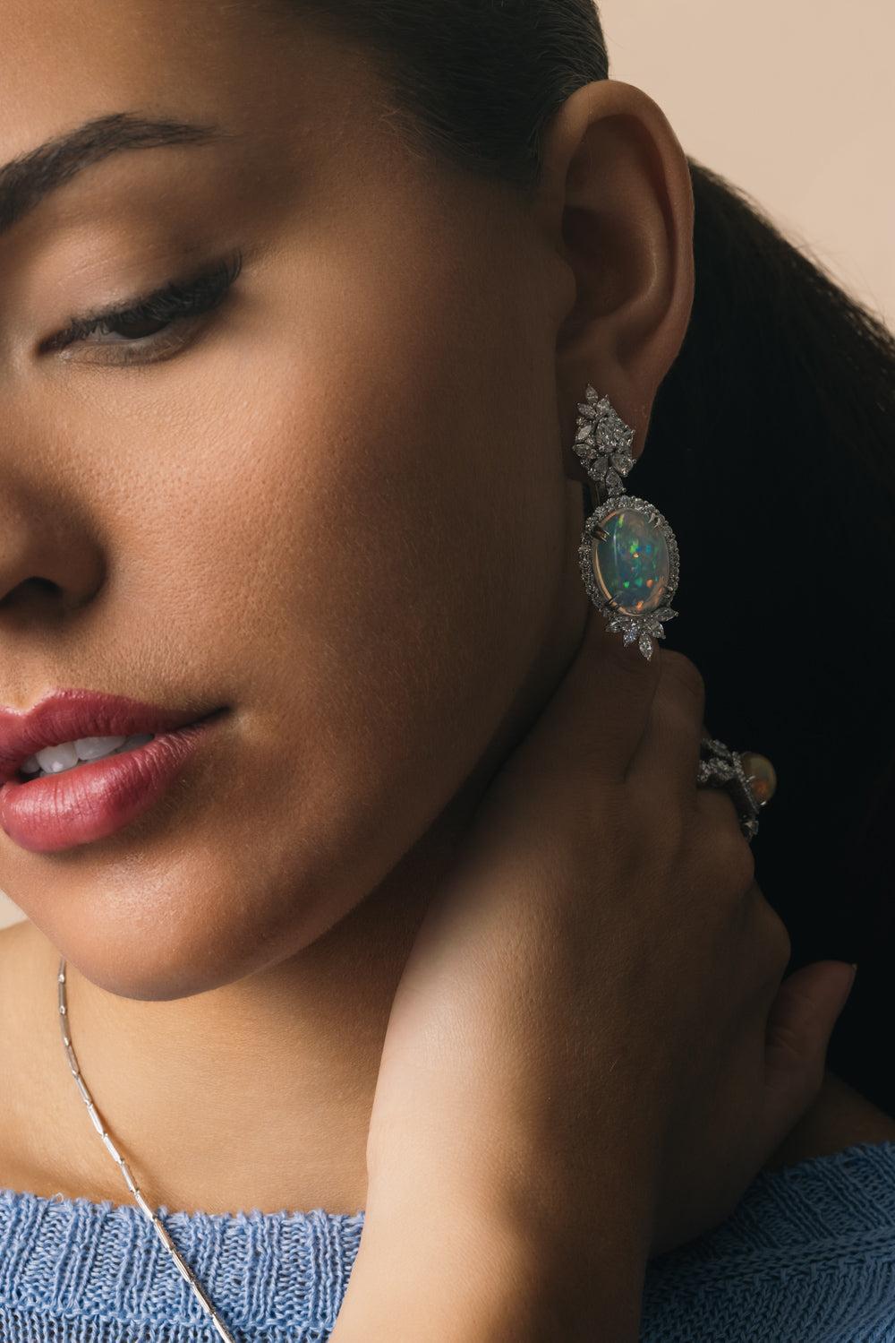 Opal Marquise Diamond Drop Reign Earrings-WHITE GOLD-JEWELRYFINE JEWELEARRING-YEPREM JEWELLERY
