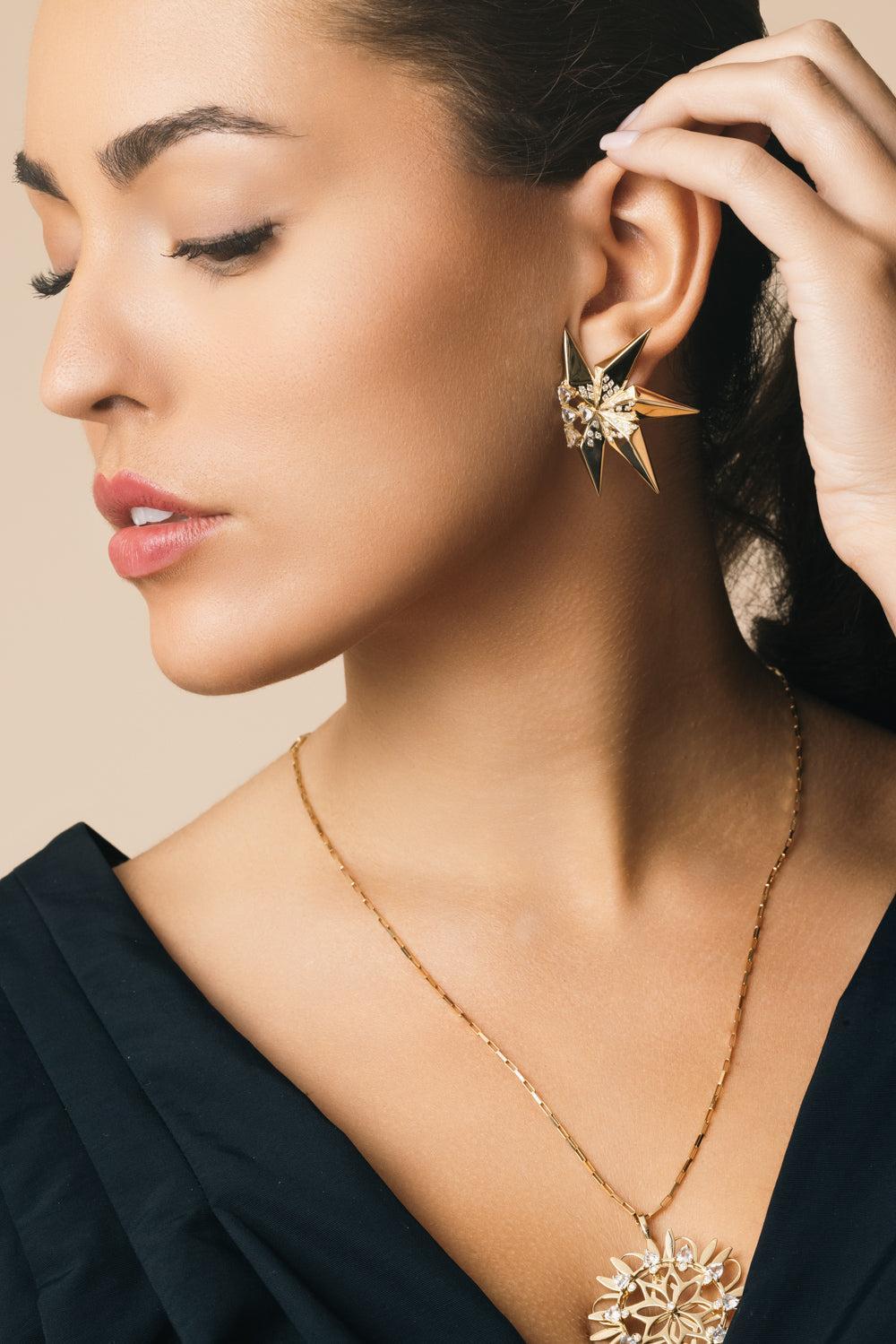 White Sapphire Etoile Laila Earrings-YELLOW GOLD-JEWELRYFINE JEWELRING-CAROL KAUFFMANN