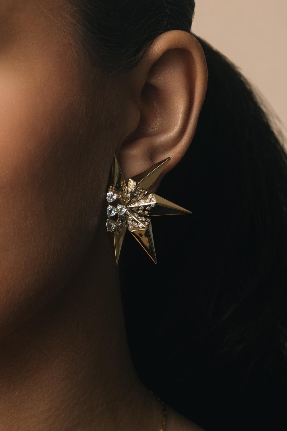 White Sapphire Etoile Laila Earrings-YELLOW GOLD-JEWELRYFINE JEWELRING-CAROL KAUFFMANN