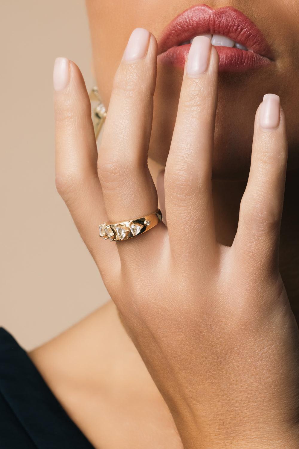 White Sapphire Diamond Mandala Domino Ring-YELLOW GOLD-7.25-JEWELRYFINE JEWELRING-CAROL KAUFFMANN