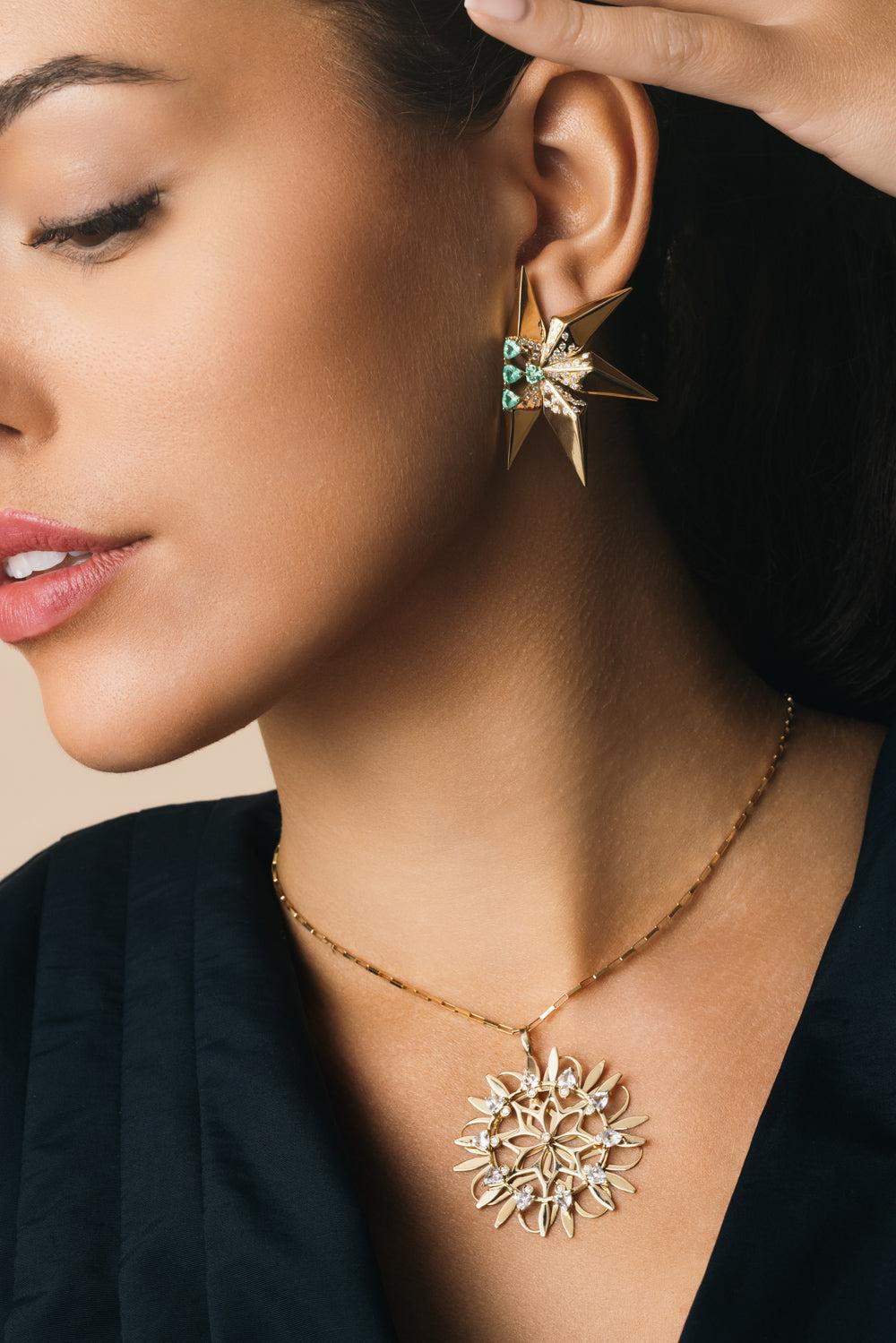 Emerald Etoile Laila Earrings-YELLOW GOLD-JEWELRYFINE JEWELEARRING-CAROL KAUFFMANN