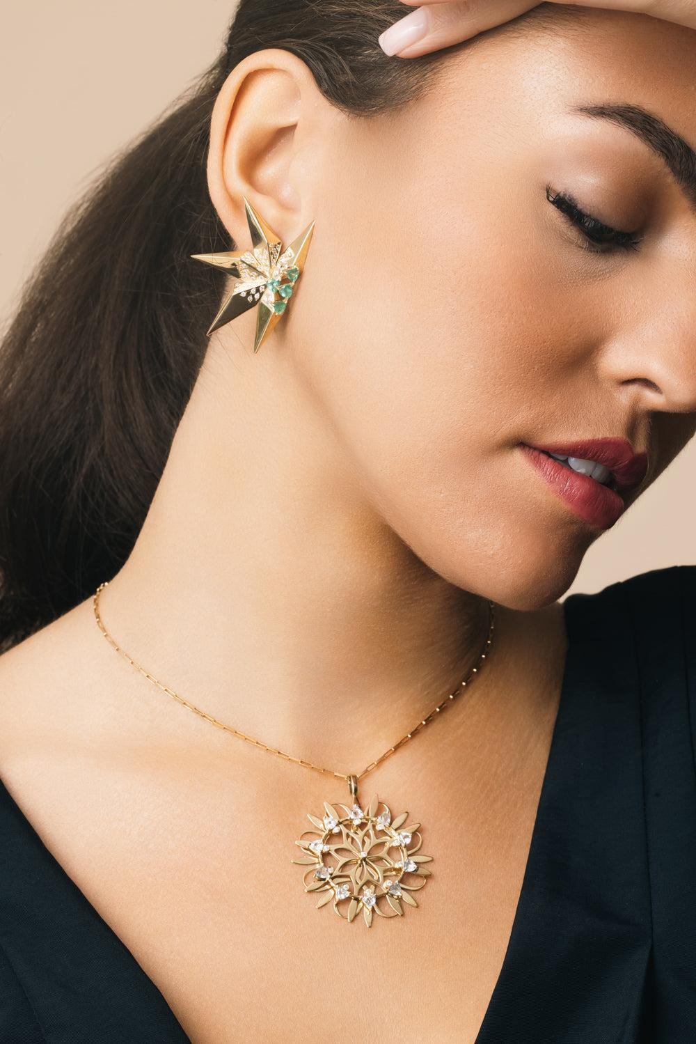 Multi Sapphire Large Mandala Pendant Necklace-YELLOW GOLD-24-JEWELRYFINE JEWELNECKLACE O-CAROL KAUFFMANN