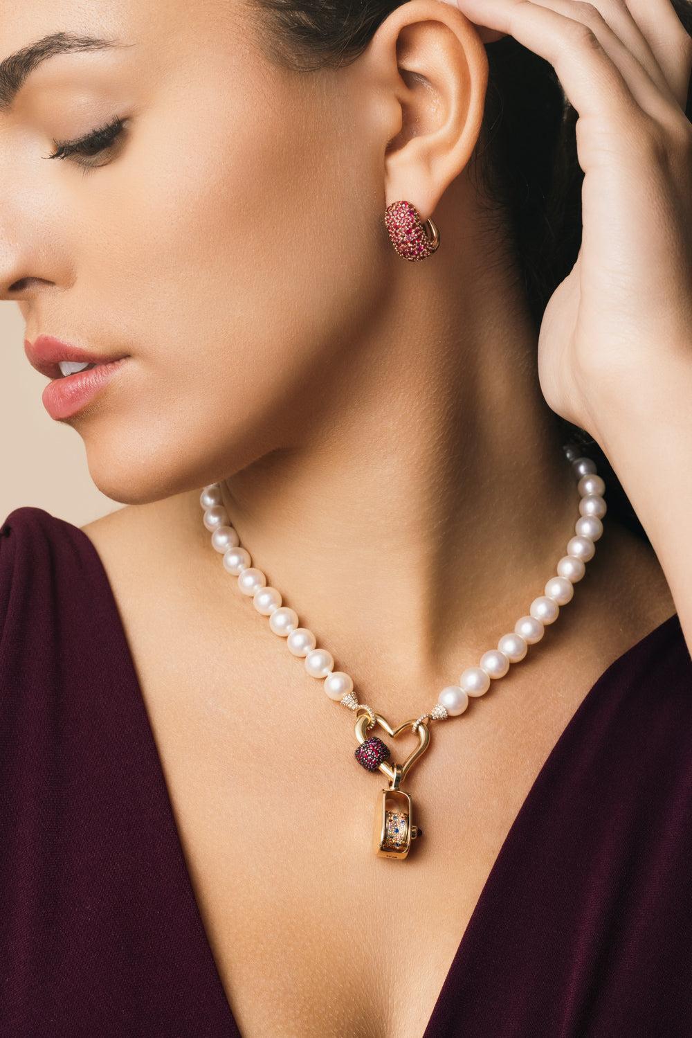 Ruby Stoned Dome Base Earrings-ROSE GOLD-JEWELRYFINE JEWELEARRING-MARLA AARON