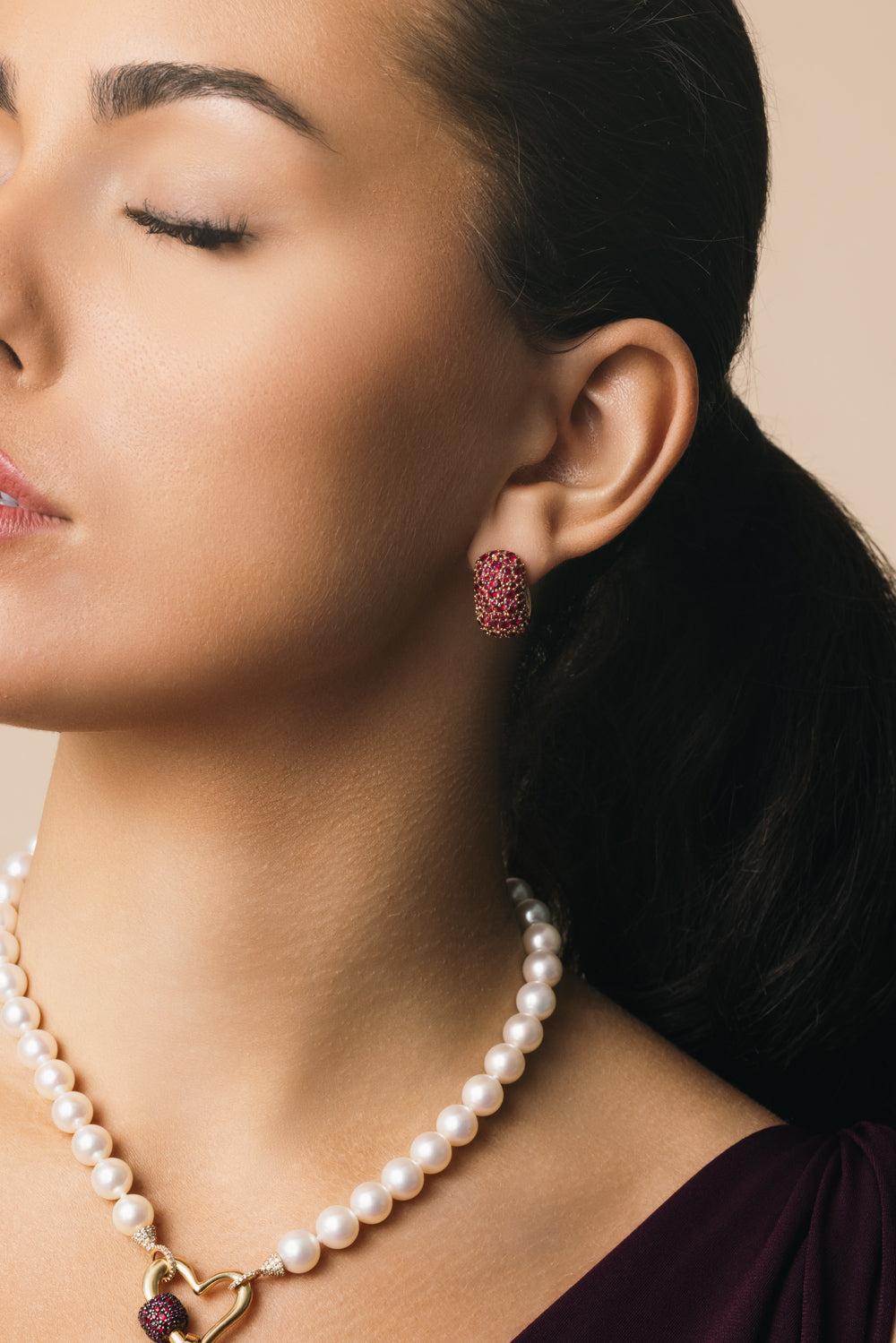 Ruby Stoned Dome Base Earrings-ROSE GOLD-JEWELRYFINE JEWELEARRING-MARLA AARON