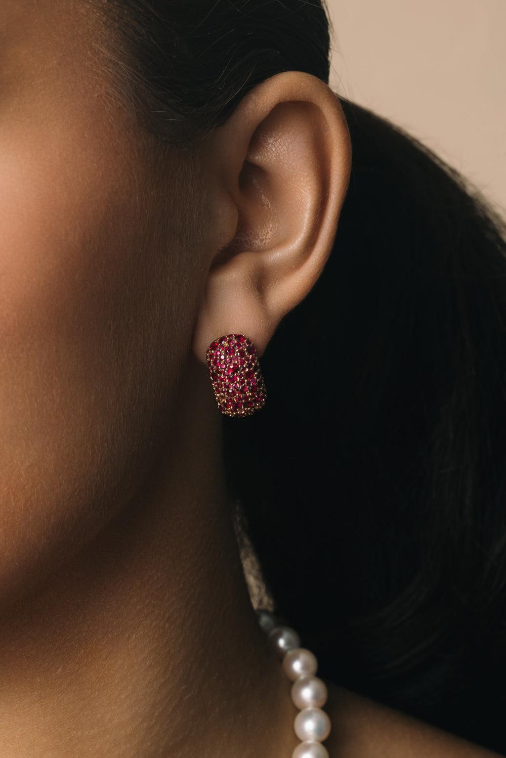 Ruby Stoned Dome Base Earrings-ROSE GOLD-JEWELRYFINE JEWELEARRING-MARLA AARON