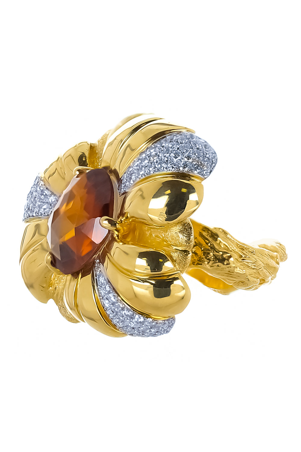 Brown Zircon Diamonds Flower Ring