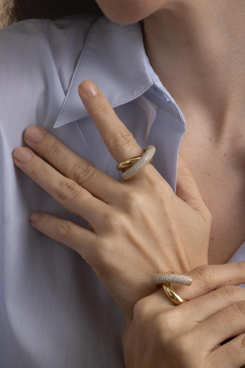 Big Half Pave Diamond Infinity Loop Ring-YELLOW GOLD-6.5-JEWELRYFINE JEWELEARRING-ENGELBERT 1920