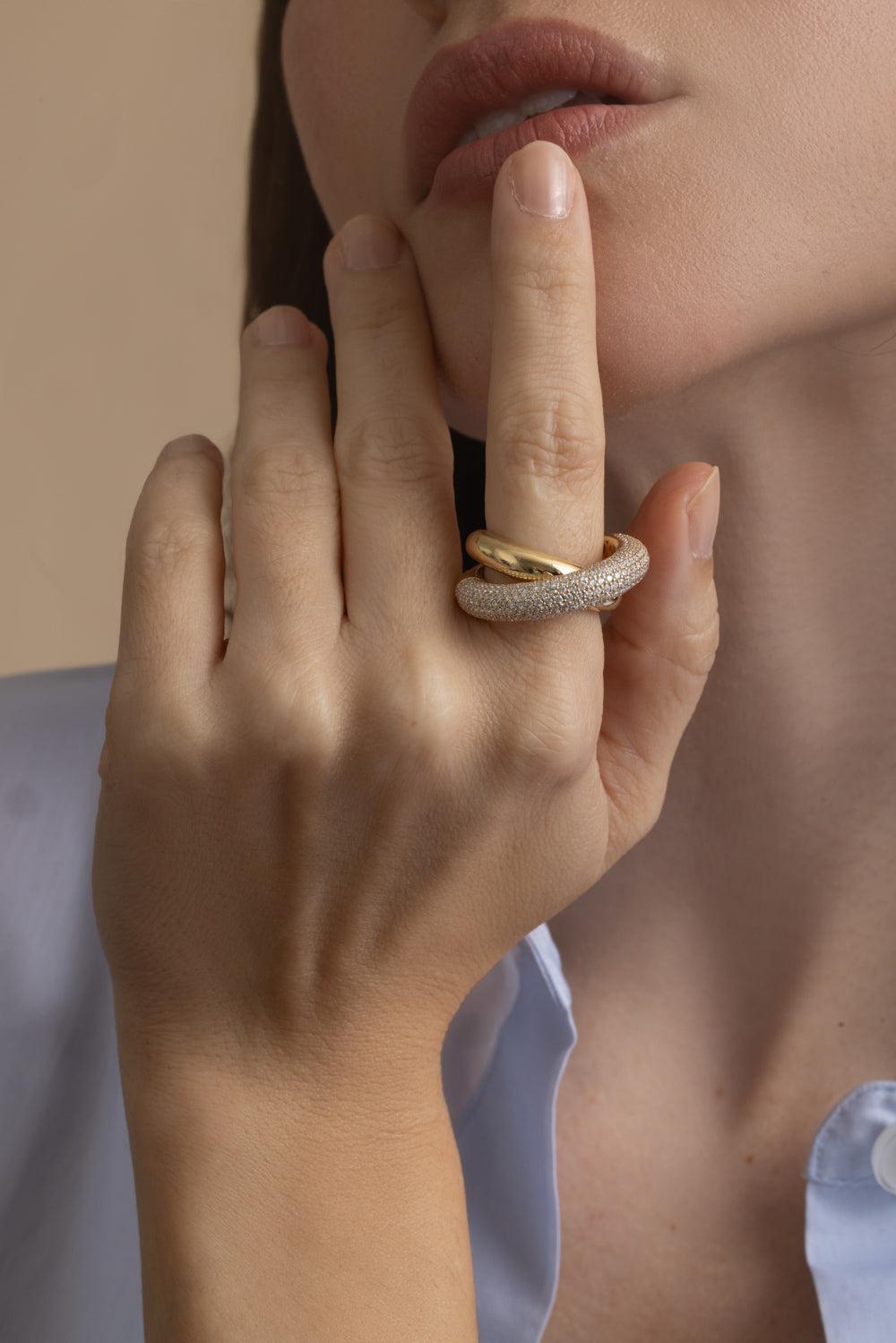 Big Half Pave Diamond Infinity Loop Ring-YELLOW GOLD-6.5-JEWELRYFINE JEWELEARRING-ENGELBERT 1920