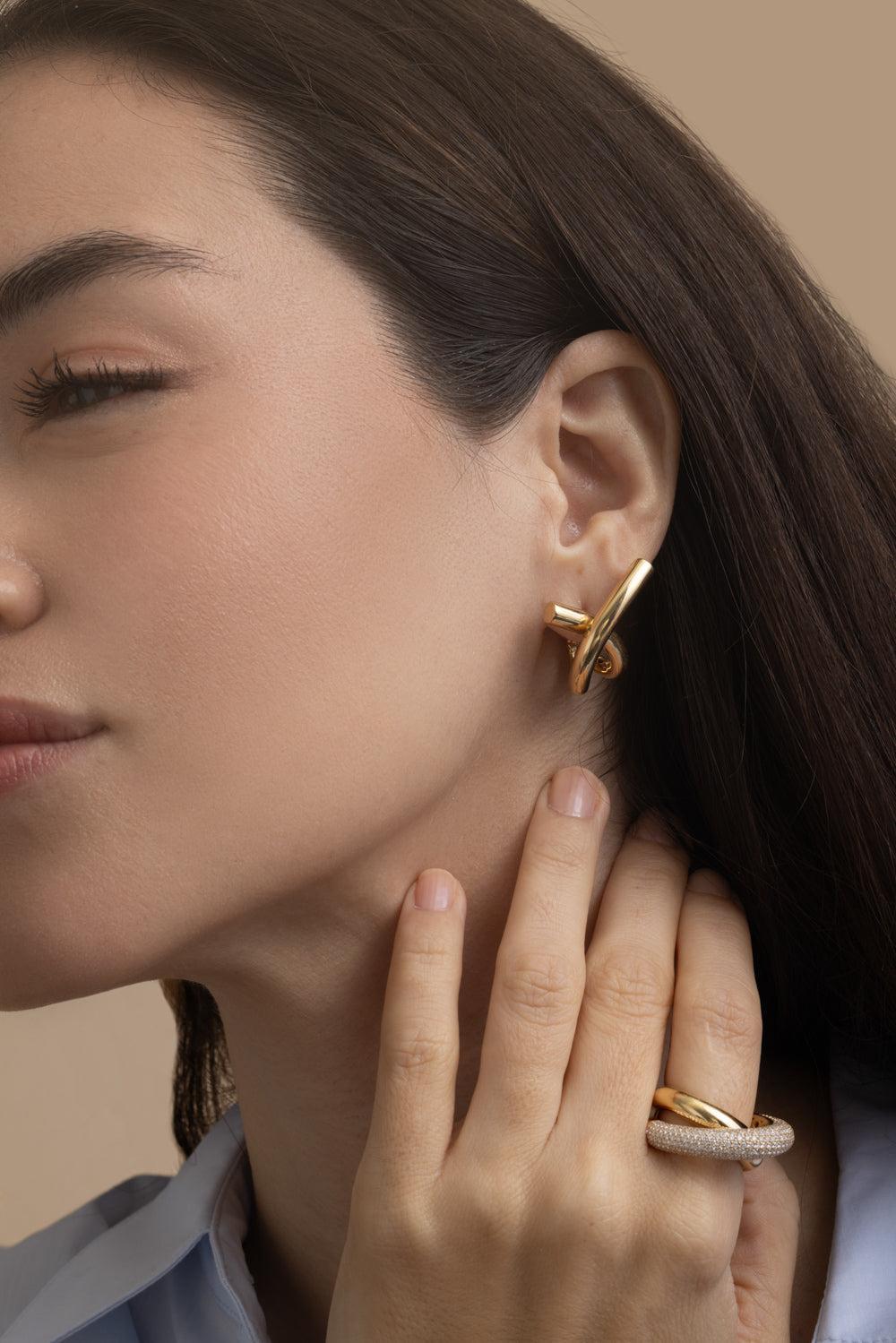 Big Cross Loop Earrings-YELLOW GOLD-JEWELRYFINE JEWELEARRING-ENGELBERT 1920