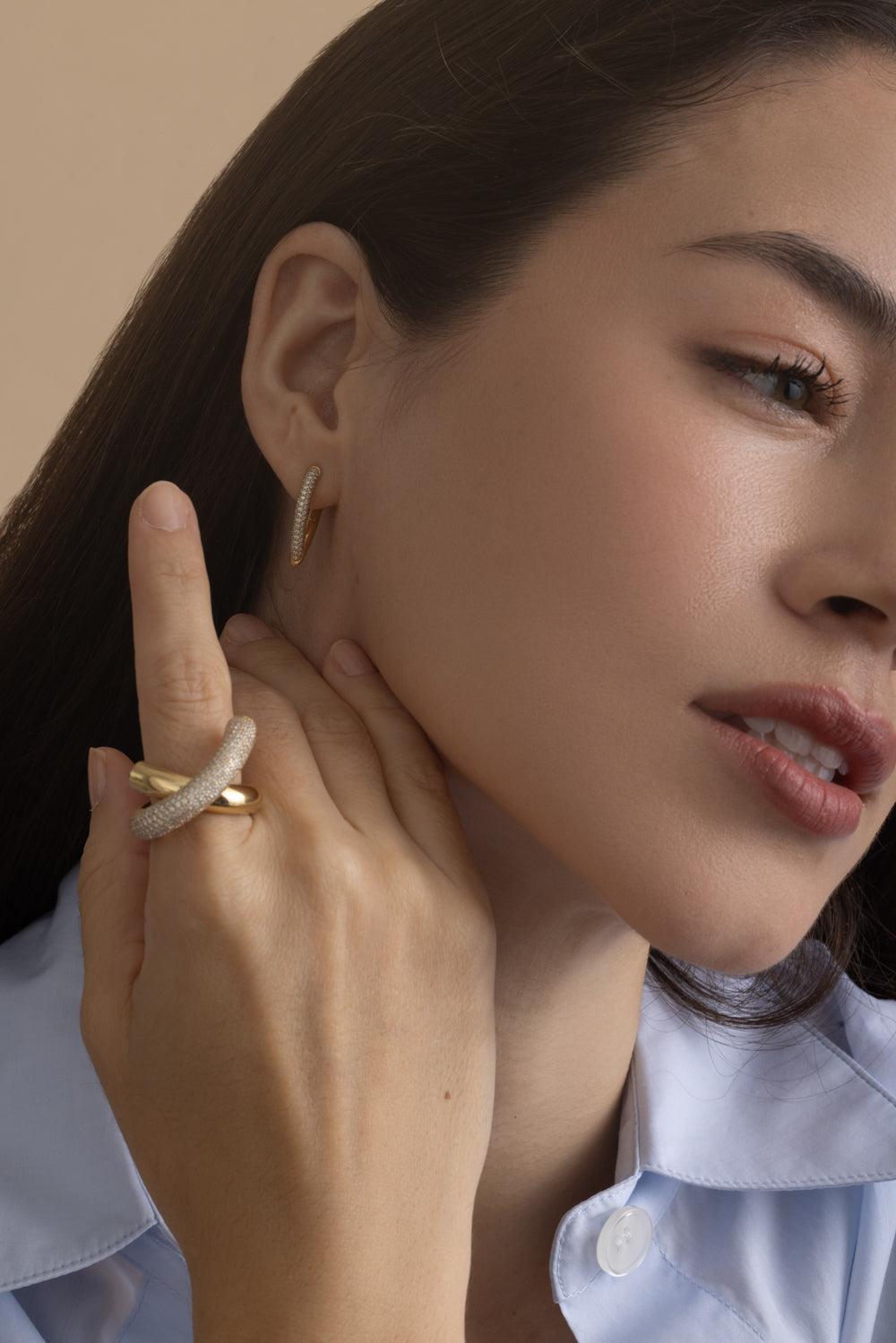 Small Pave Diamond Teardrop Link Earrings-YELLOW GOLD-S-JEWELRYFINE JEWELEARRING-ENGELBERT 1920