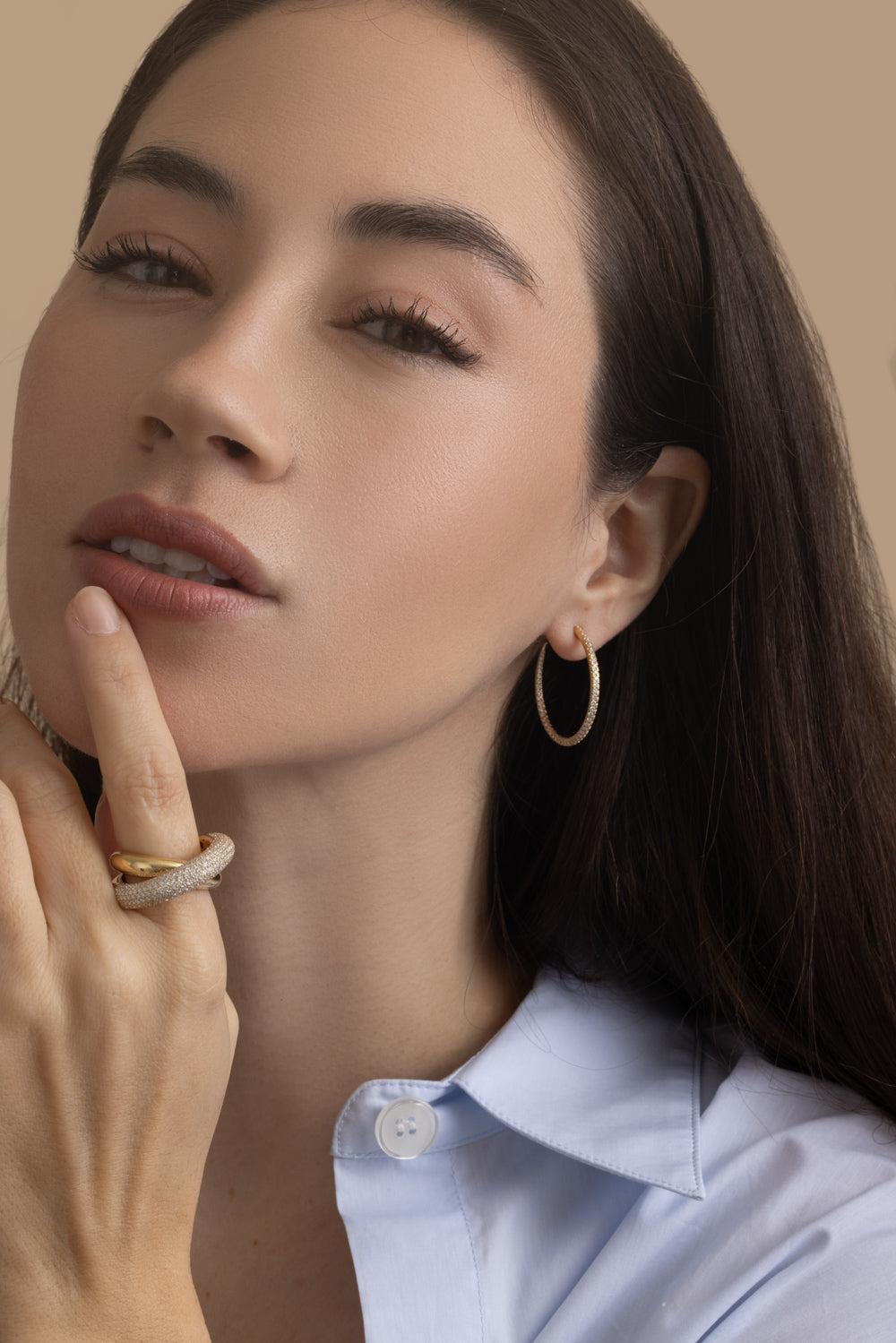 Diamond Twisted Creoles Earrings - 35Mm-YELLOW GOLD-JEWELRYFINE JEWELEARRING-ENGELBERT 1920