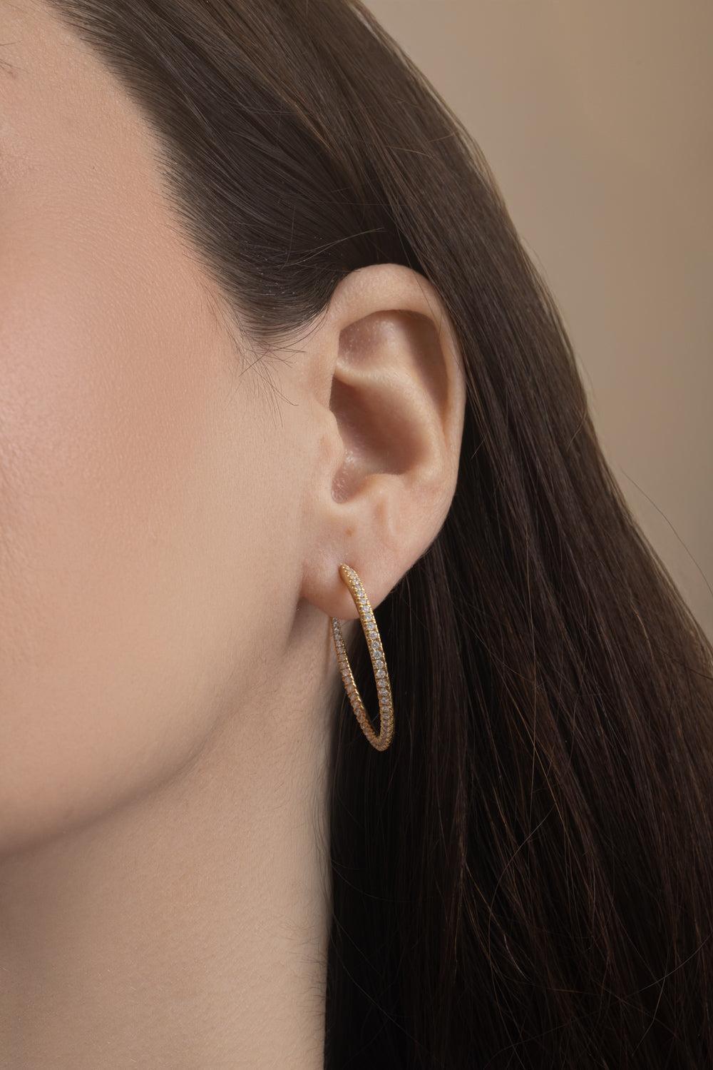 Diamond Twisted Creoles Earrings - 35Mm-YELLOW GOLD-JEWELRYFINE JEWELEARRING-ENGELBERT 1920