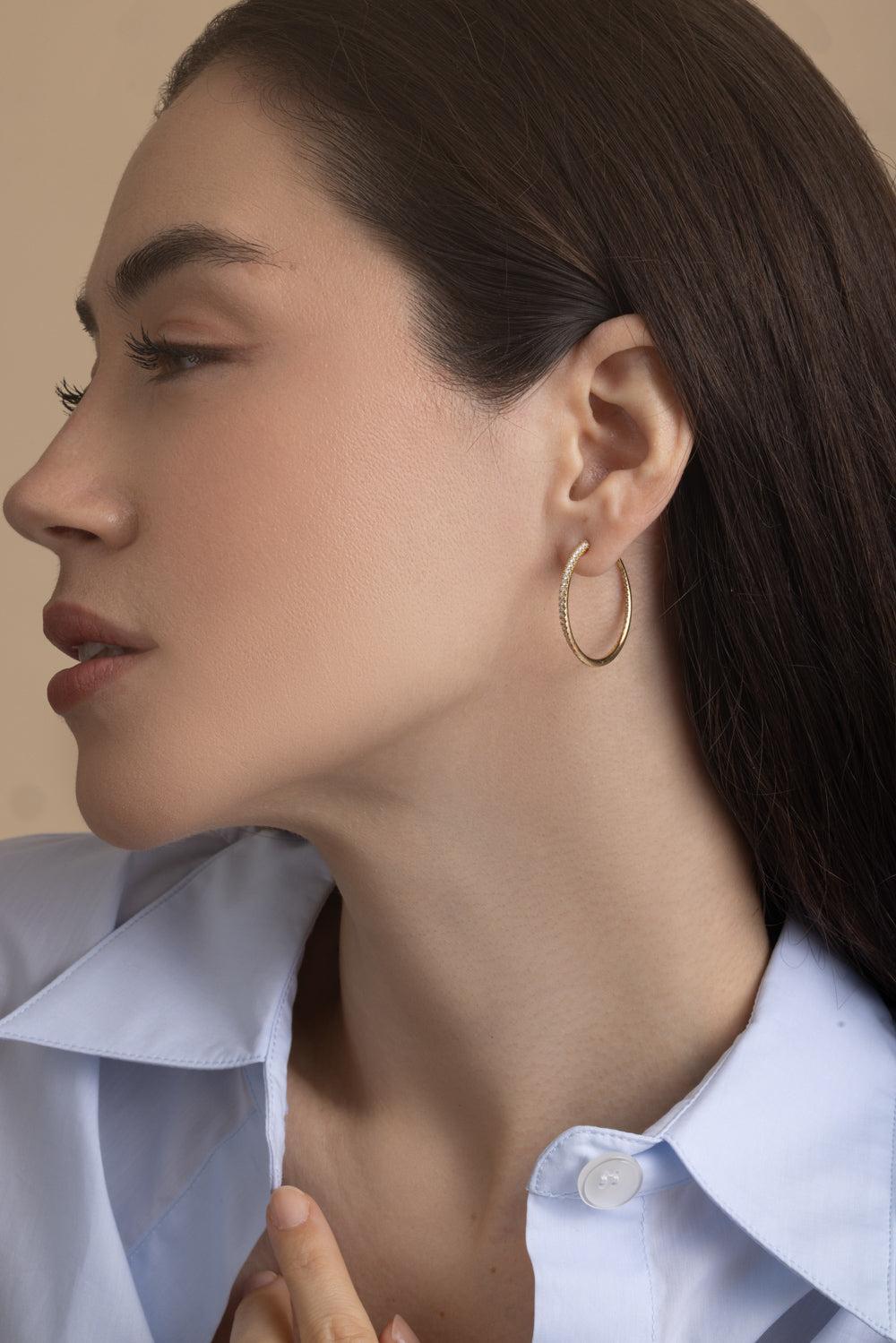 Diamond Twisted Creoles Earrings - 35Mm-YELLOW GOLD-JEWELRYFINE JEWELEARRING-ENGELBERT 1920