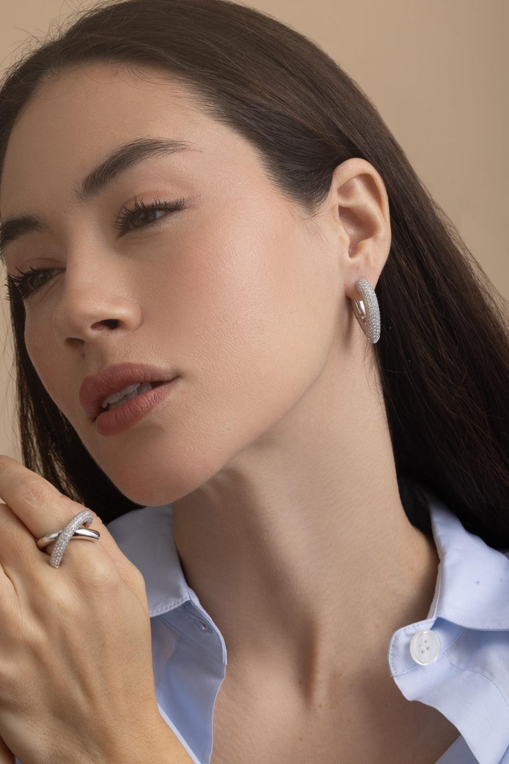 Big Pave Diamond Teardrop Link Earrings-WHITE GOLD-L-JEWELRYFINE JEWELEARRING-ENGELBERT 1920