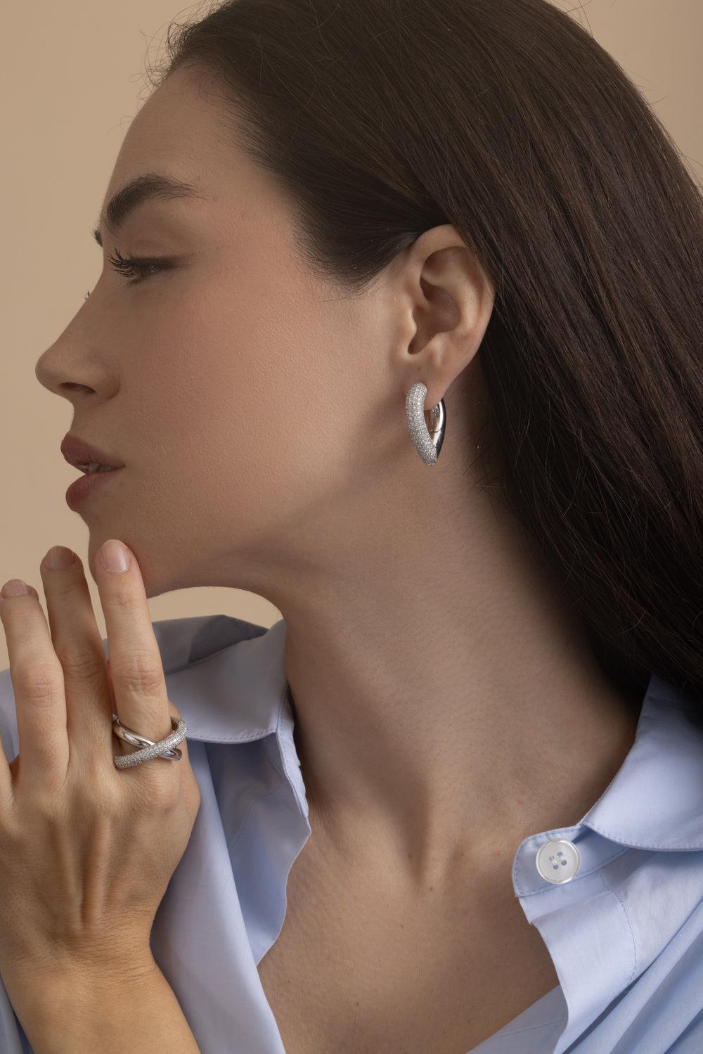 Big Pave Diamond Teardrop Link Earrings-WHITE GOLD-L-JEWELRYFINE JEWELEARRING-ENGELBERT 1920