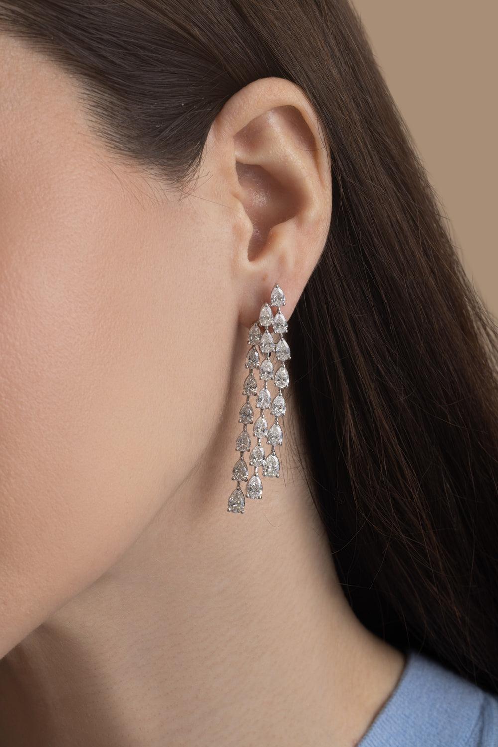 Diamond Three Strand Drop Earrings-WHITE GOLD-JEWELRYFINE JEWELEARRING-ARZANO