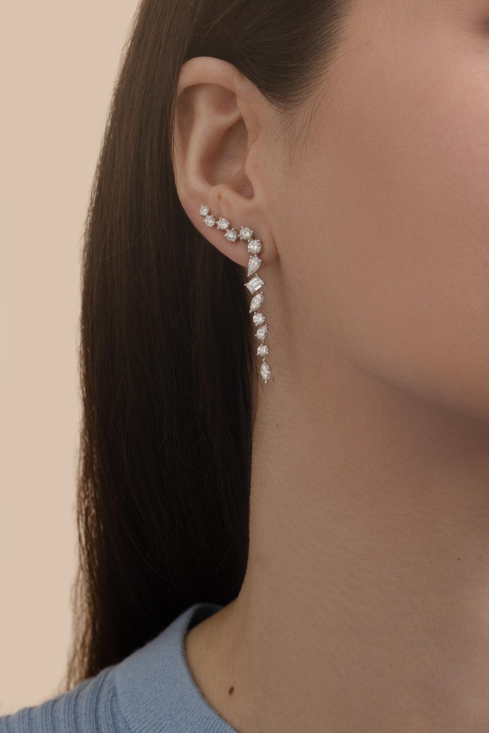 Mixed Cut Diamond Drop Earrings-WHITE GOLD-JEWELRYFINE JEWELEARRING-ARZANO