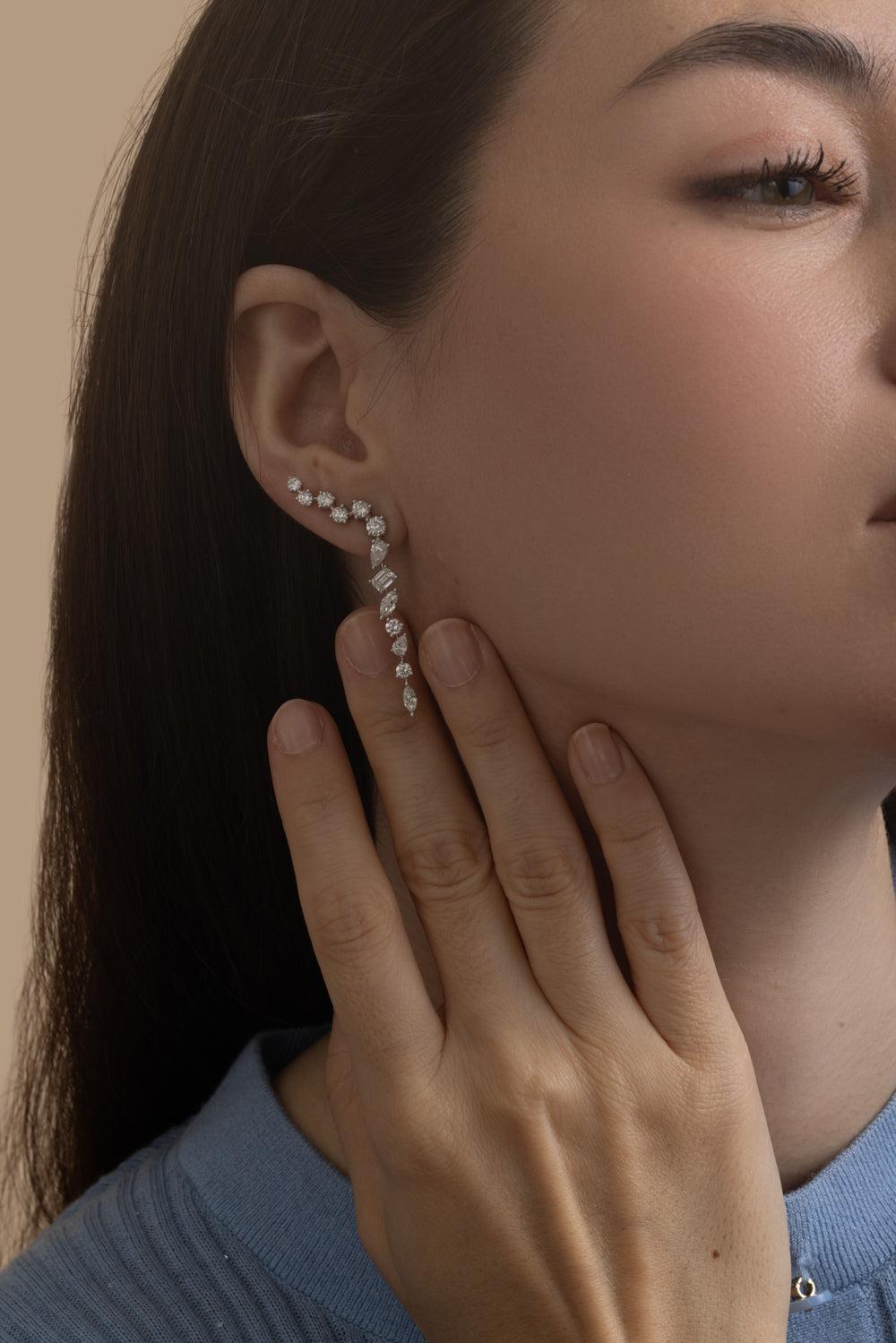 Mixed Cut Diamond Drop Earrings-WHITE GOLD-JEWELRYFINE JEWELEARRING-ARZANO