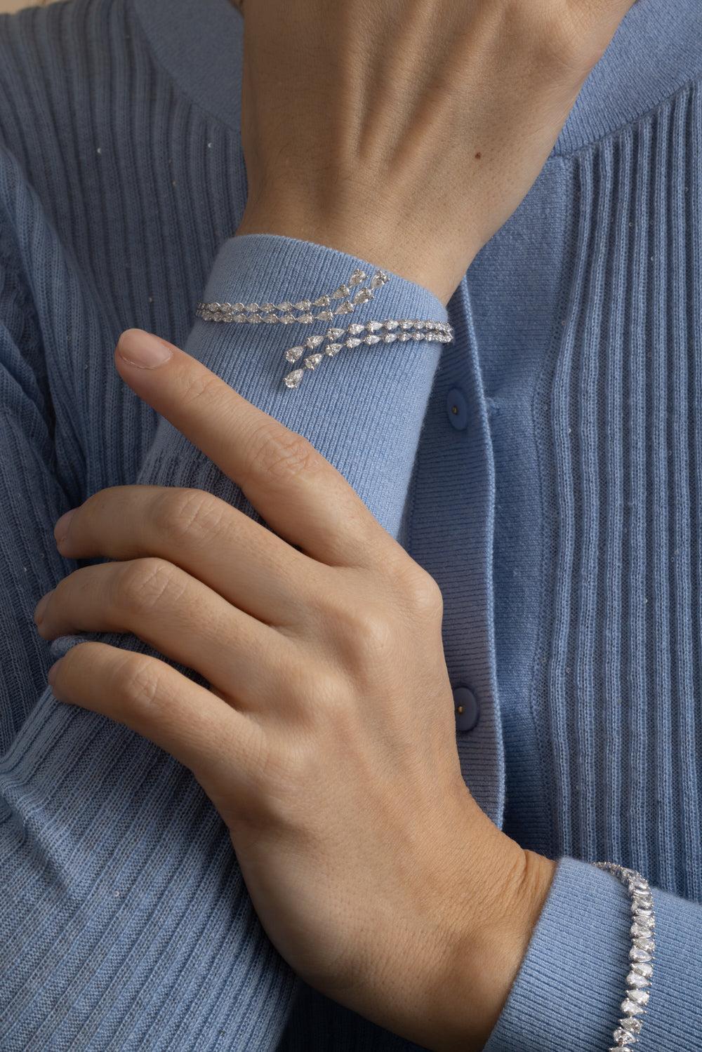 Diamond Open Wrap Bracelet-WHITE GOLD-JEWELRYFINE JEWELBRACELET O-ARZANO