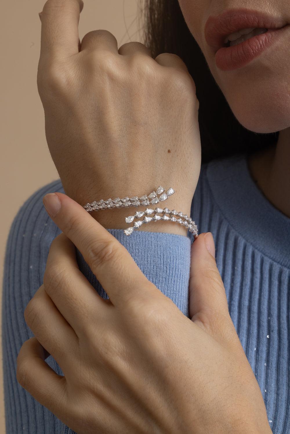 Diamond Open Wrap Bracelet-WHITE GOLD-JEWELRYFINE JEWELBRACELET O-ARZANO