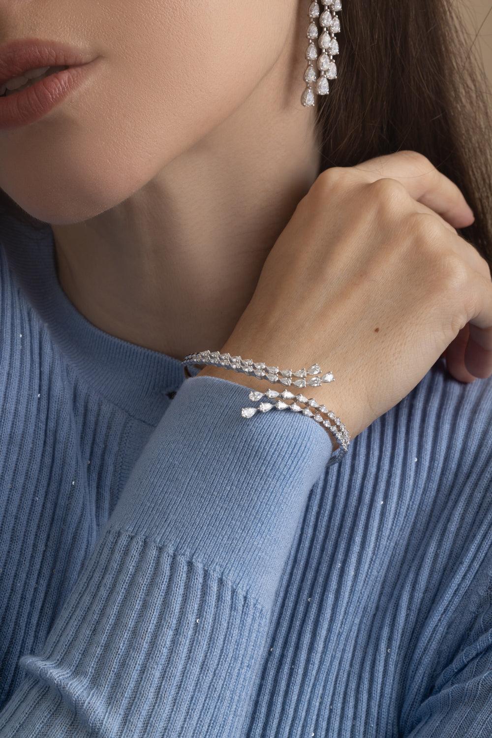 Diamond Open Wrap Bracelet-WHITE GOLD-JEWELRYFINE JEWELBRACELET O-ARZANO