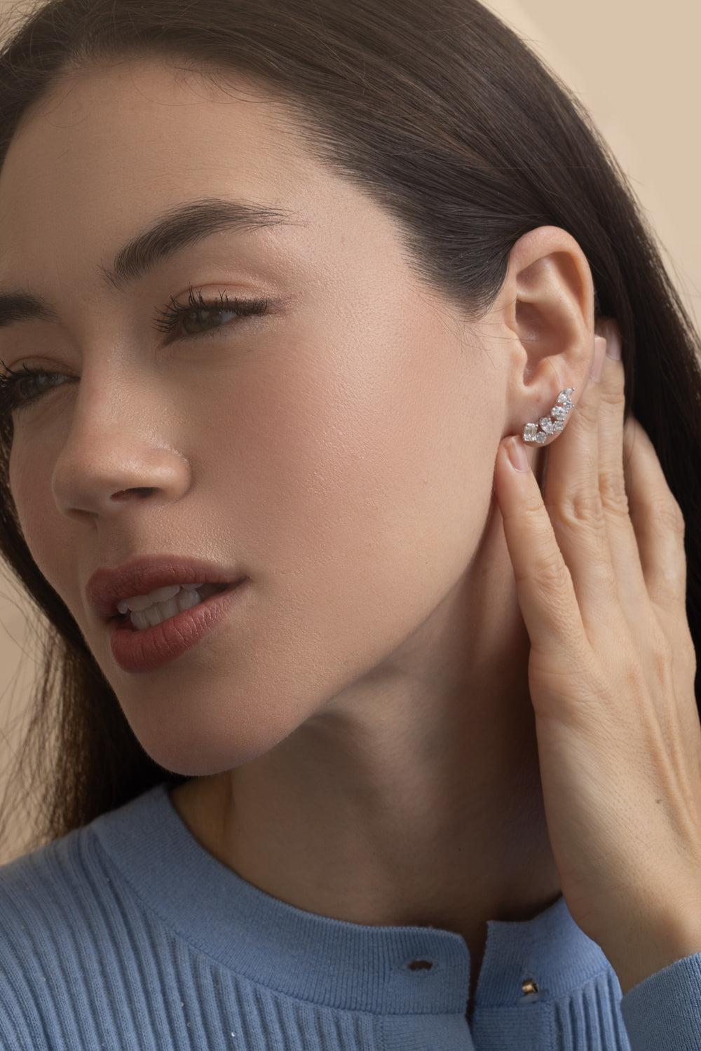 Mixed Cut Diamond Ear Crawlers-WHITE GOLD-JEWELRYFINE JEWELEARRING-ARZANO