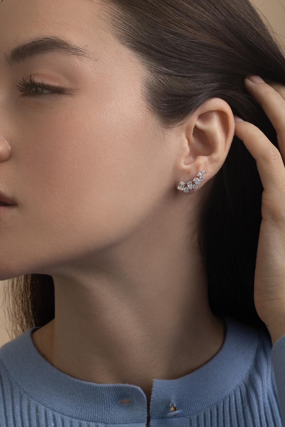 Mixed Cut Diamond Ear Crawlers-WHITE GOLD-JEWELRYFINE JEWELEARRING-ARZANO