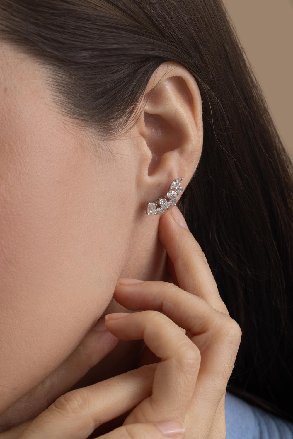 Mixed Cut Diamond Ear Crawlers-WHITE GOLD-JEWELRYFINE JEWELEARRING-ARZANO