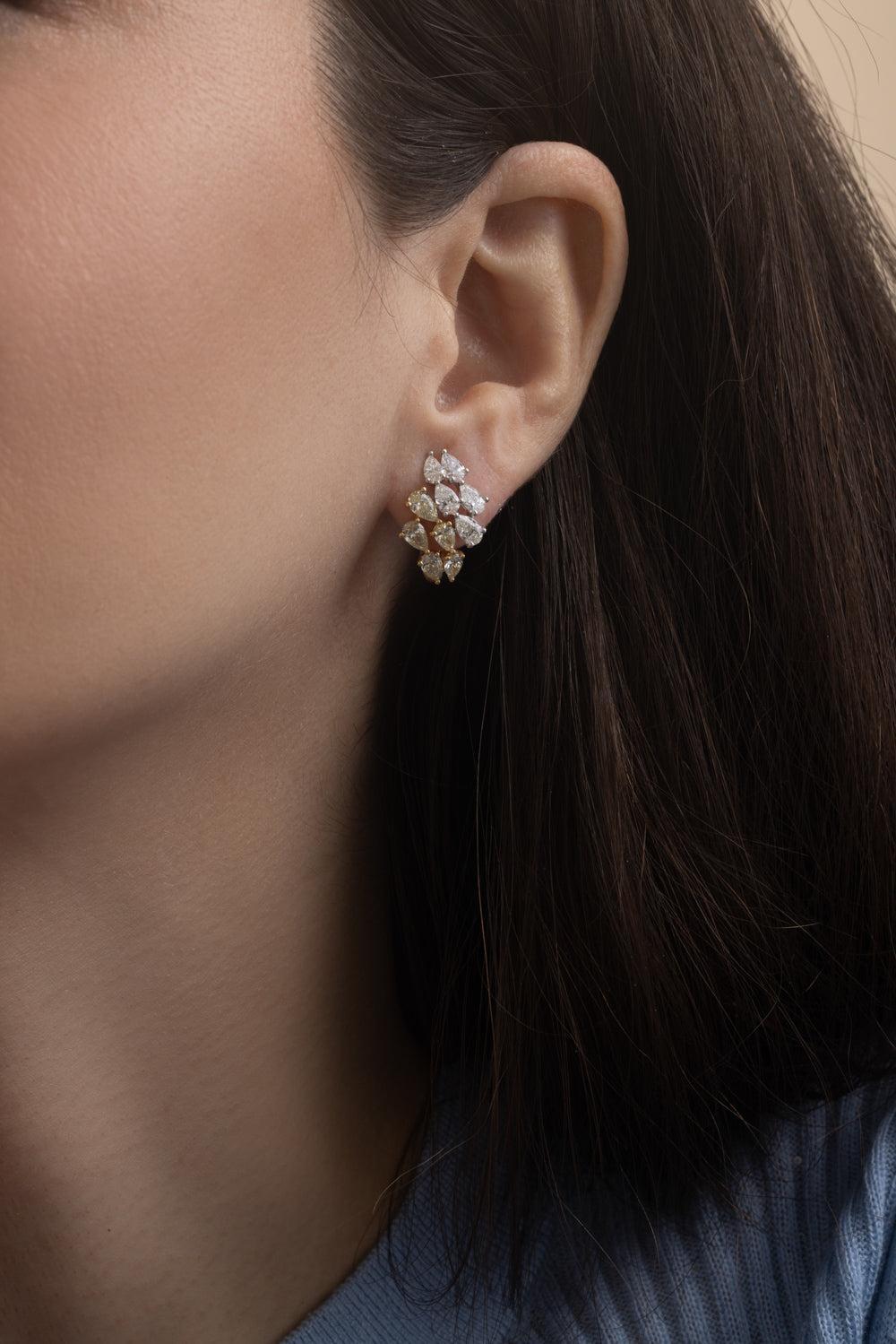 Diamond Mixed Metal Huggie Earrings-YELLOW GOLD-JEWELRYFINE JEWELEARRING-ARZANO