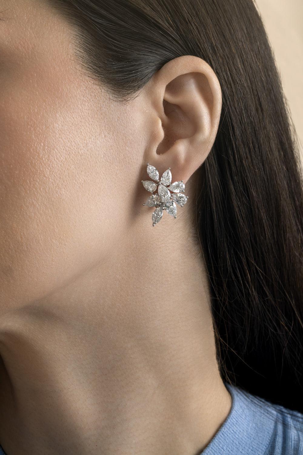 Pear Diamond Cluster Earrings-WHITE GOLD-JEWELRYFINE JEWELEARRING-ARZANO