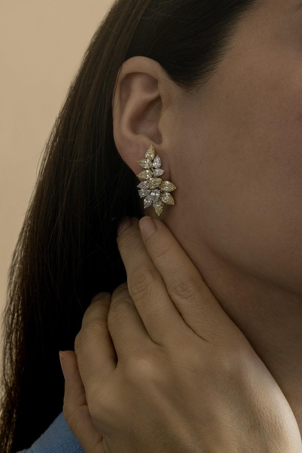 Yellow White Pear Diamond Ear Crawlers-WHITE GOLD-JEWELRYFINE JEWELEARRING-ARZANO